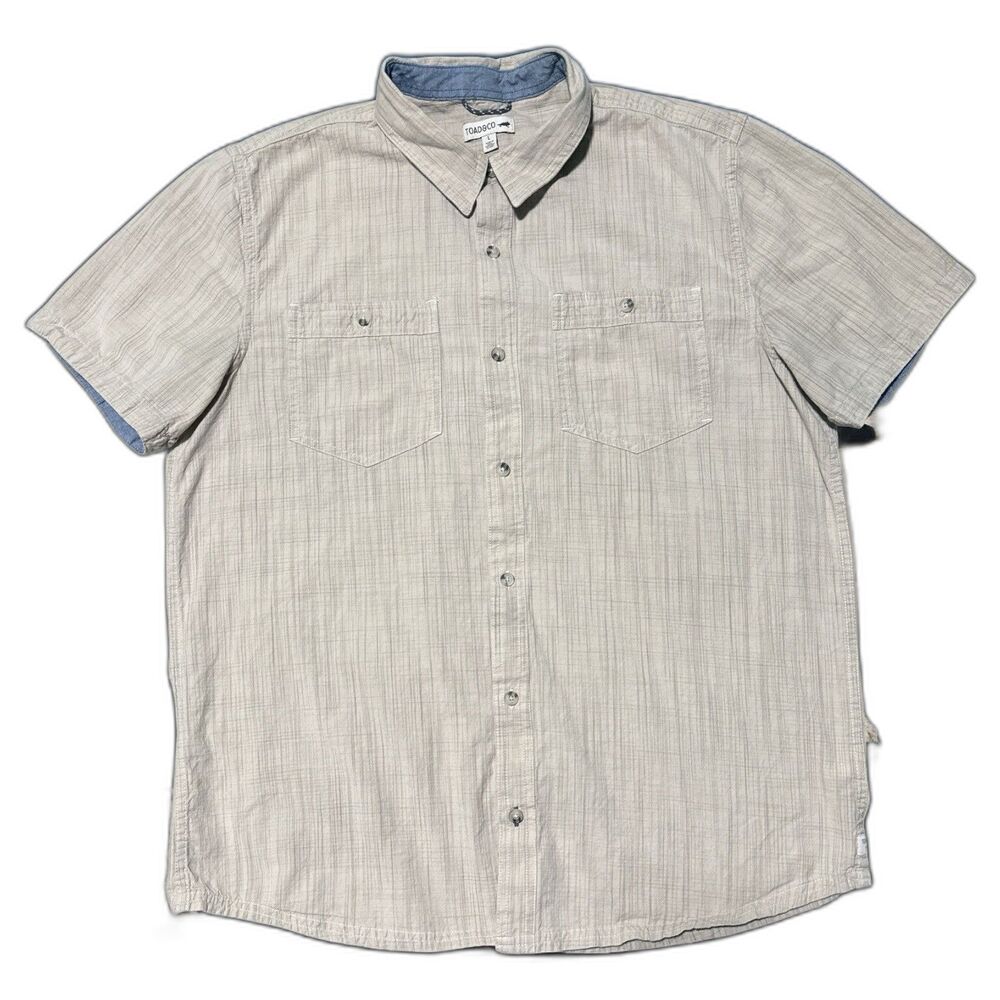 Toad & Co Smythy Shirt Men’s L Beige Tan Organic Cotton Short Sleeve Button Up